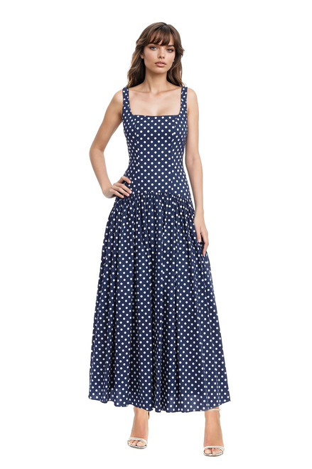 Midnight | Isla Polka Dot Drop Waist Maxi Dress Front
