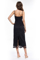 Black | Irene Black Lace Fitted Midi Dress Back