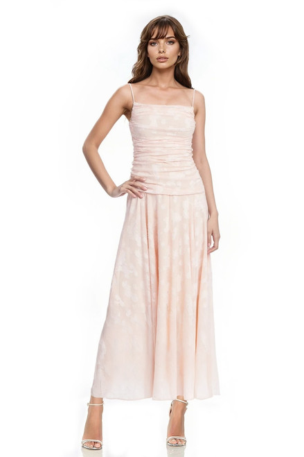 Peach | Hazel Printed Drop Waist Gown Front