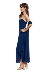 Navy | Janie Square Neck Midi Dress with Chiffon Scarf Detail Side