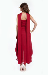 Red | Janie Square Neck Midi Dress with Chiffon Scarf Detail Back