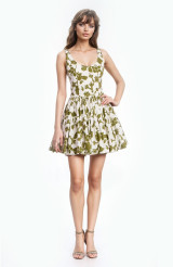 Green Multi | Jackie Floral Print Fit & Flare Mini Dress Front