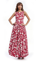 Red Multi | Hayden Floral Drop Waist Maxi Dress Front