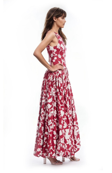 Red Multi | Hayden Floral Drop Waist Maxi Dress Side