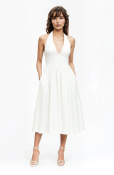White | Justine Halter Neck Midi Dress Front