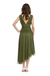 Forest Green | Katie Draped V-Neck Asymmetrical Hem Dress Back