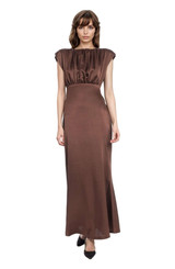Brown | Kelly High Neck Gathered Bodice Gown Front