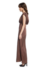 Brown | Kelly High Neck Gathered Bodice Gown Side