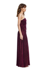 Wine | Katia Strapless Ruched Bodice Pleated Gown Side
