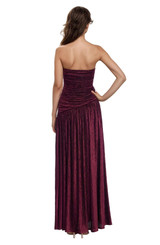 Wine | Katia Strapless Ruched Bodice Pleated Gown Back