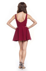 Wine | Kaya Square Neckline Fit-and-Flare Mini Dress Back