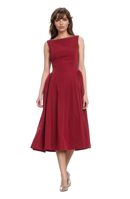 Wine | Kirsten Sleeveless Boatneck A-Line Midi Dress Front