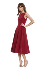 Wine | Kirsten Sleeveless Boatneck A-Line Midi Dress Side