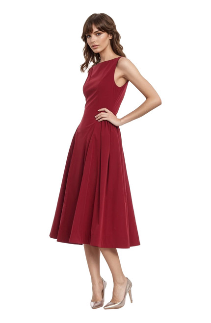 Wine | Kirsten Sleeveless Boatneck A-Line Midi Dress Side
