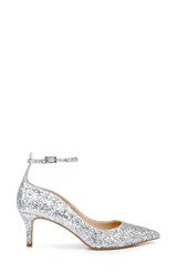 Silver Glitter | Jamila Ankle Strap Kitten Heel