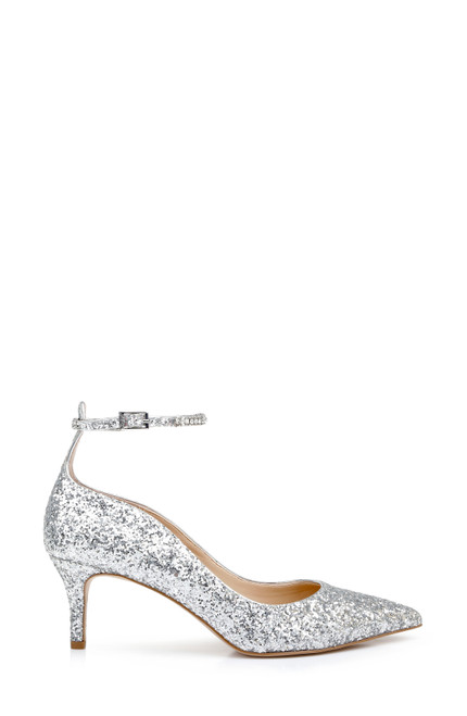 Silver Glitter | Jamila Ankle Strap Kitten Heel