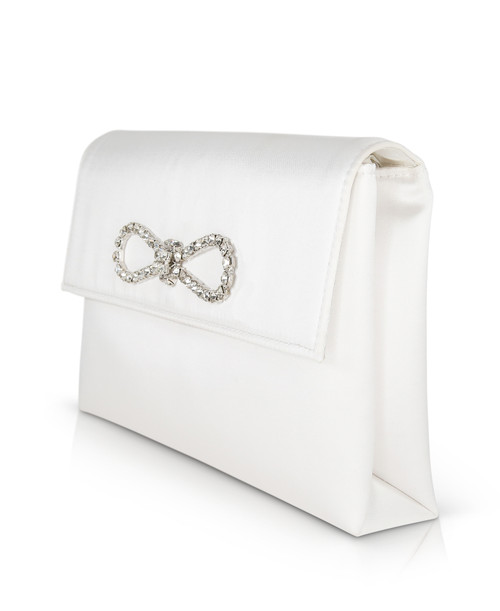 Ivory | Alicia Satin Envelope with Crystal Bow