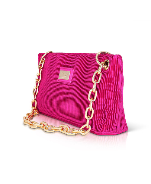 Hot Pink | Amara Pleated Satin Zip Top Short Shoulder Bag