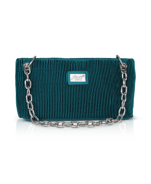 Turquoise | Amara Pleated Satin Zip Top Short Shoulder Bag