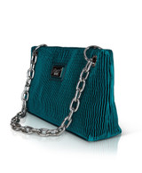 Turquoise | Amara Pleated Satin Zip Top Short Shoulder Bag