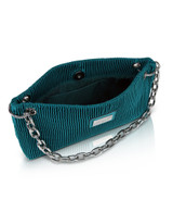 Turquoise Amara Pleated Satin Zip Top Short Shoulder BagOpen