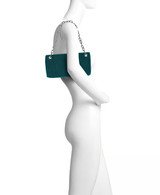 Turquoise Amara Pleated Satin Zip Top Short Shoulder BagModel