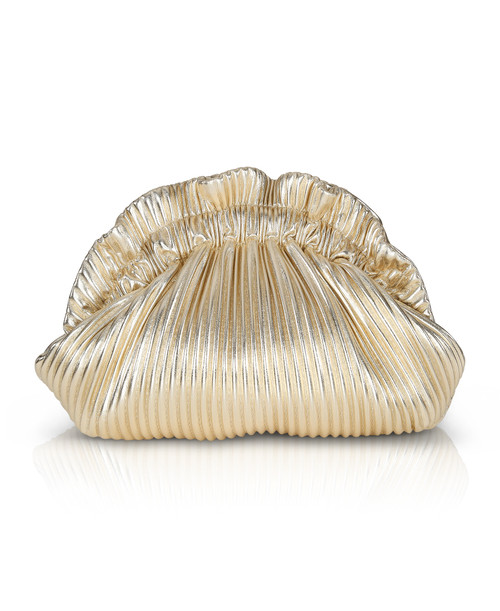 Gold | Piper Faux Leather Ribbed Dumpling Ruffle Pouch