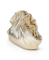 Gold | Piper Faux Leather Ribbed Dumpling Ruffle Pouch