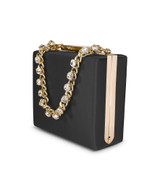Black | Billie Mini Box Clutch with Rhinestone Wristlet