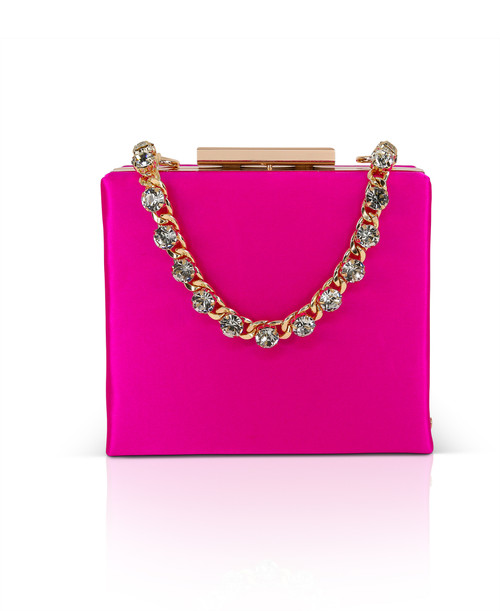 Neon Pink | Billie Mini Box Clutch with Rhinestone Wristlet