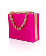 Neon Pink | Billie Mini Box Clutch with Rhinestone Wristlet