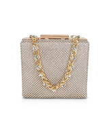 Gold | Katie Crystal Mini Box Clutch with Rhinestone Inset Chain