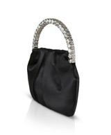 Black | Audrey Pleated Satin Pouch with Halfmoon Crystal Handle
