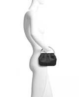 Black | Audrey Pleated Satin Pouch with Halfmoon Crystal Handle