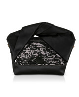 Black | Zooey Large Bow Handle Clutch With Sequin Flap