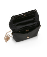 Black | Zooey Large Bow Handle Clutch With Sequin Flap