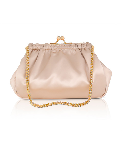 Champagne | Cosima Satin Kisslock Framed Clutch