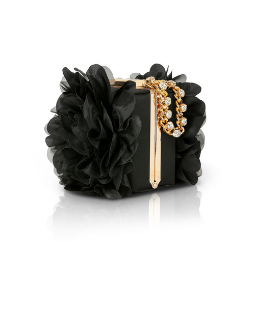 Black | Natasha Ruffle Box Clutch Side