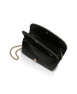 Black | Talia Satin Double Flap Clutch with Crystal Trim