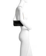 Black | Talia Satin Double Flap Clutch with Crystal Trim