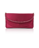 Bordeaux | Talia Satin Double Flap Clutch with Crystal Trim