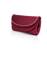 Bordeaux | Talia Satin Double Flap Clutch with Crystal Trim