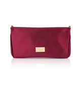 Bordeaux | Talia Satin Double Flap Clutch with Crystal Trim