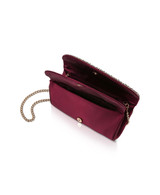 Bordeaux | Talia Satin Double Flap Clutch with Crystal Trim