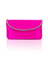 Neon Pink | Talia Satin Double Flap Clutch with Crystal Trim