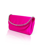 Neon Pink | Talia Satin Double Flap Clutch with Crystal Trim