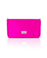 Neon Pink | Talia Satin Double Flap Clutch with Crystal Trim