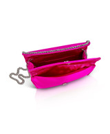 Neon Pink | Talia Satin Double Flap Clutch with Crystal Trim