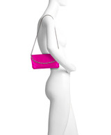 Neon Pink | Talia Satin Double Flap Clutch with Crystal Trim