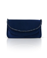Navy | Talia Satin Double Flap Clutch with Crystal Trim